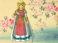 Zelda from the new 'A Link to the Past' Remake with a japanese card I have as a back ground