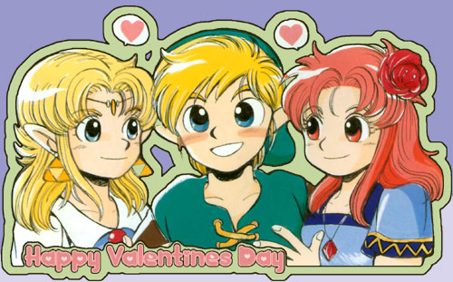 Zelda, Link, and Marin from Link's Awakening. Illustration from 4 Koma vol. 8 -I wish I could hug him too! He's so cute